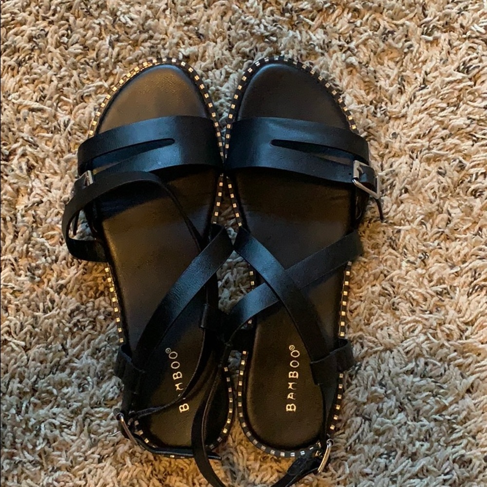 Black Strappy Buckle Sandal